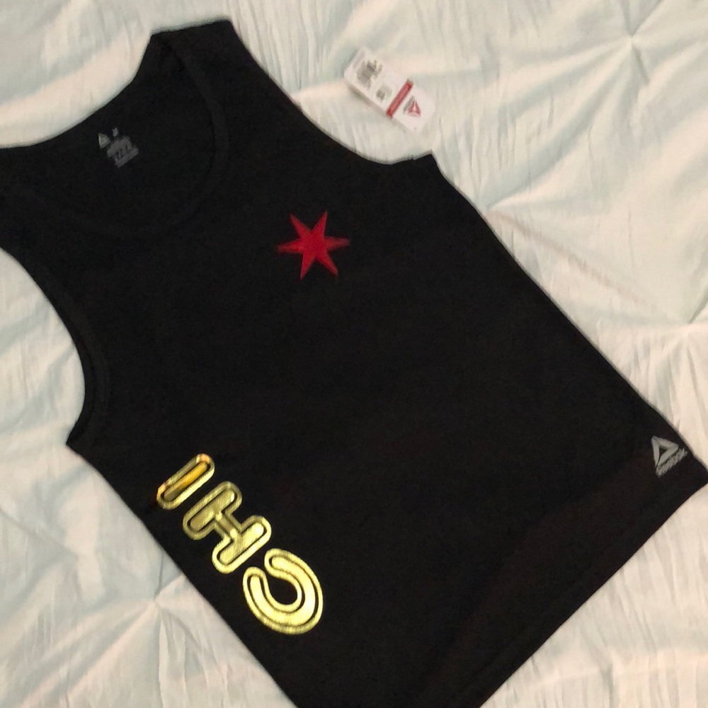 Reebok performance tank, Black and golden prints, NWT Mens Medium size